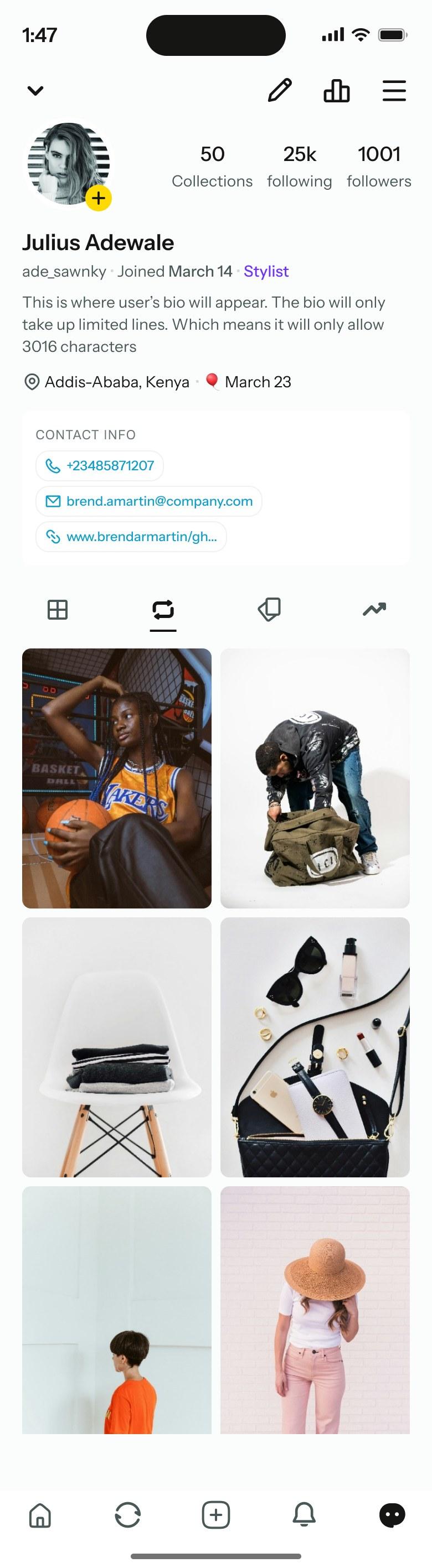 fashBe stylist profile: stats, bio, contact info and a photo grid